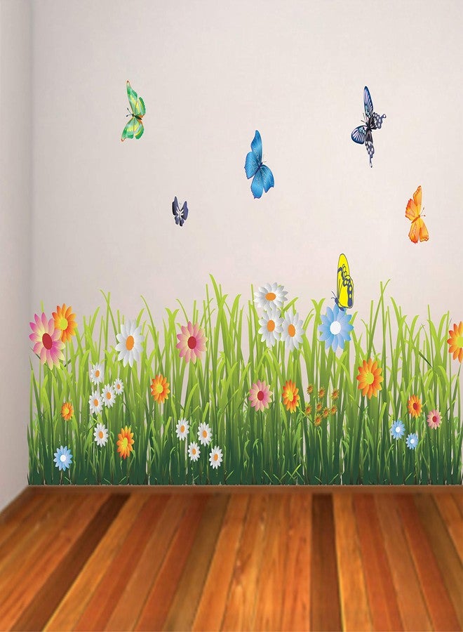 Wallzone ملصق حائط من الفينيل متوسط الحجم بنقشة العشب الأخضر من Wallzone لتزيين المنزل (110 سم × 60 سم) - Image 2